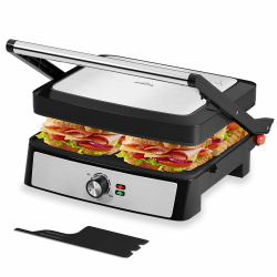 HOMELUX Kontaktgrill, Sandwichmaker und Panini Grill 2200W | Sandwich Maker, Toasties, Steak, Panini Maker mit Antihaftbeschichtete Platten, 180° Öffnung, Reinigungsrakel 31*33*14 Angebot bei HelloDeals