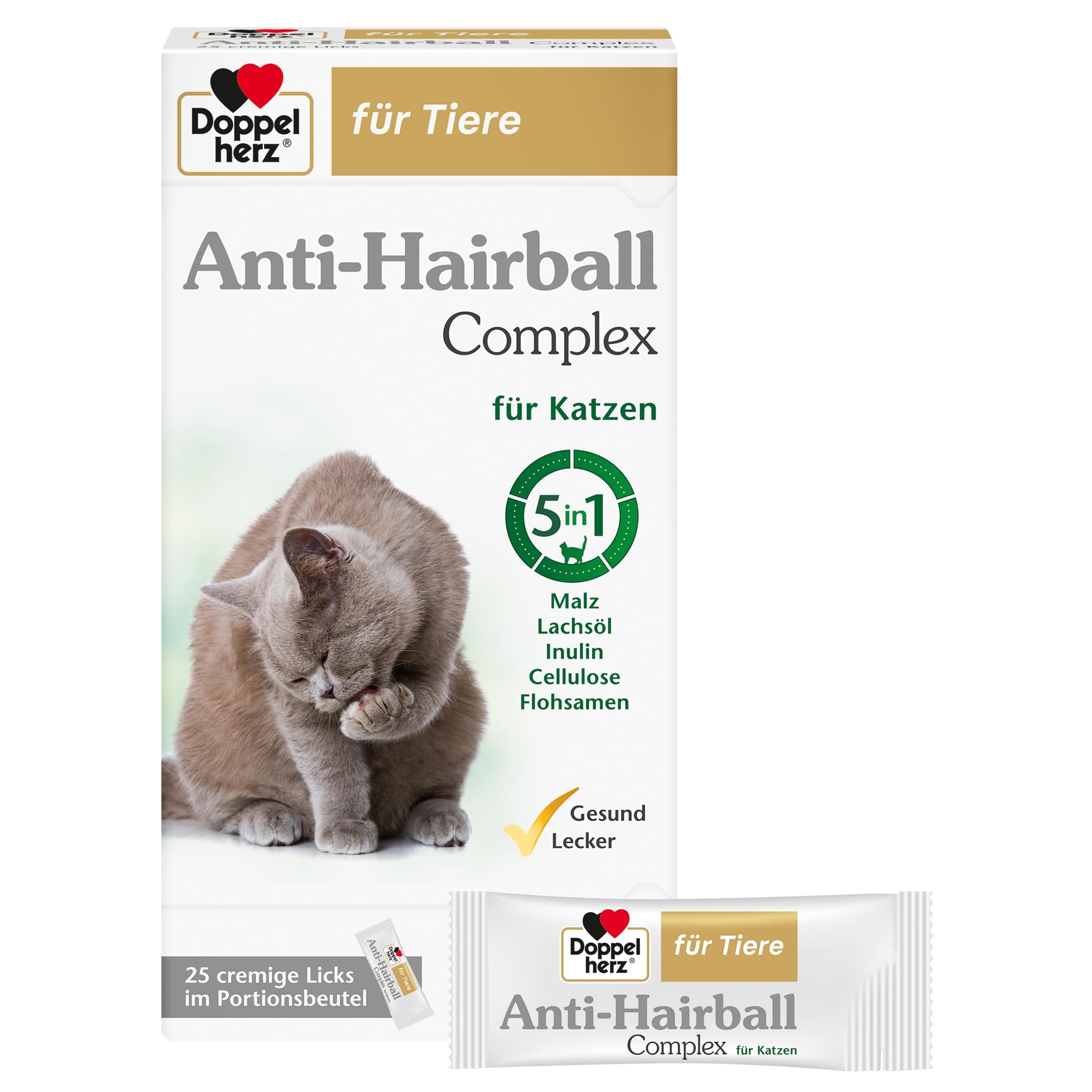 Doppelherz für Tiere Anti-Hairball Complex für Katzen | Mit wertvollen Faserstoffen und Ölen zur Unterstützung der Verdauung bei Haarballen – 25 cremige Licks Braun 25 Cremige Sticks 250 g Angebot bei HelloDeals