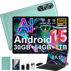 fezawio 10,1 Zoll Android 15 Tablet PC Gemini AI 30GB RAM +64GB ROM,Grün | Tablet mit Maus, Tastatur und Schutzhülle, Octa-Core, 8000mAh, WiFi6, Widevine L1, GMS, 3,5mm Audio, GPS, Face ID Grün-Android 15（30RAM+64ROM） Angebot bei HelloDeals
