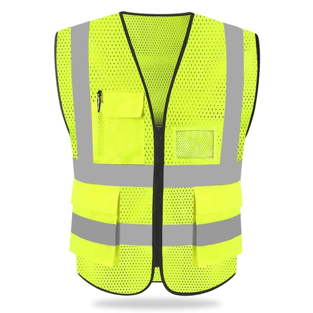 HYCOPROT Warnweste Reflektierende Sicherheitsweste mit Taschen EN ISO 20471 | Hohe Sichtbarkeit, Arbeitsweste Jacke, Reißverschluss Design, für Beruf Pendeln Baustelle Lager Logistik Verkehr motorrad L Gelb-mesh Angebot bei HelloDeals
