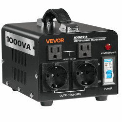 VEVOR Spannungswandler-Transformator, 1000 VA, Aufwärts-/Abwärts-Leistungstransformator, Konvertierung von 110 V auf 220 V & von 220 V auf 110 V, mit US-& EU-Steckdosen, Netzkabel, Schutzschalter 1000 W Angebot bei HelloDeals