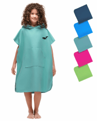 Fit-Flip Badeponcho aus Mikrofaser für Damen, Herren und Kinder | schnelltrocknend, kompakt und ultraleicht, Strandponcho für Erwachsene mit Kapuze, Kapuzenhandtuch für Mädchen und Jungen 03-Kids 19 - Jade Angebot bei HelloDeals