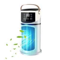 Tragbares Klimagerät Leise Mit 9 Stufen, Nebelmodi 640ml, Sanftes LED, USB | 15.5x15.5x27cm, 9 Geschwindigkeiten, 640ml Wassertankkapazität, Weitwinkel Luftzufuhr, Lange Akkulaufzeit für Schreibtisch Angebot bei HelloDeals