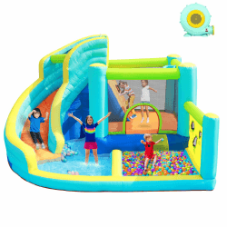 FBSPORT Hüpfburg mit Gebläse, Wasserspielcenter mit Trocken/Wasserrutsche Planschbecken Kletterwand Sprung und Basketballkorb, Groß Hüpfburg for Indoor & Outdoor, Hält bis zu 5 Kinder/180KG grün Angebot bei HelloDeals