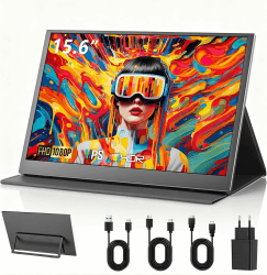 Portable Monitor 15,6 Zoll, 1920x1080P FHD IPS Entspiegelt | USB-C & Mini HDMI | Integrierte Lautsprecher & Schutzhülle mit Ständer | Zusatzbildschirm für Laptop, PC, Mac, Handy, PS5/4, Xbox, Switch Angebot bei HelloDeals