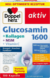 Doppelherz Glucosamin 1600 + Kollagen + MSM + Vitamin C | 1600 mg Glucosaminsulfat-Kaliumchlorid + 150 mg Kollagenhydrolysat als Tagesdosis (2 Kapseln) - 100 Kapseln Angebot bei HelloDeals