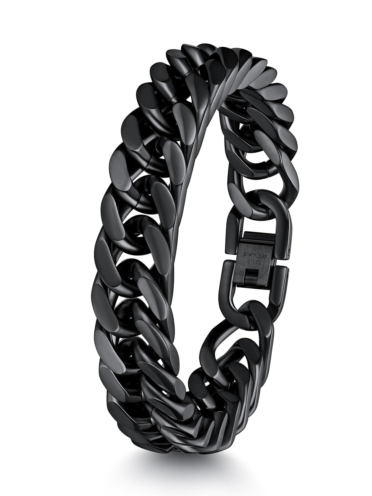 ChainsHouse Armband Edelstahl Panzerarmband für herren Männer Panzer Armband Silber/Schwarz/Gold Hip pop Armskette mit Geschenkebox für Valentinstag Geburtstag Breite 8/12/17MM, Länge 19/21/23CM Schwarz-12mm 19 Zentimeter 1.2 Zentimeter Angebot bei HelloDeals