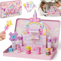 burgkidz Magnetische Bausteine Einhorn Reiseset: 100 Teile für Mädchen | Magnetspielzeug mit Metalldose als Bauplatte – 1 Stunde Ruhe für 1–3 Kinder - Reisegeschenk für Auto/Flug/Zug ab 3 Jahren Angebot bei HelloDeals
