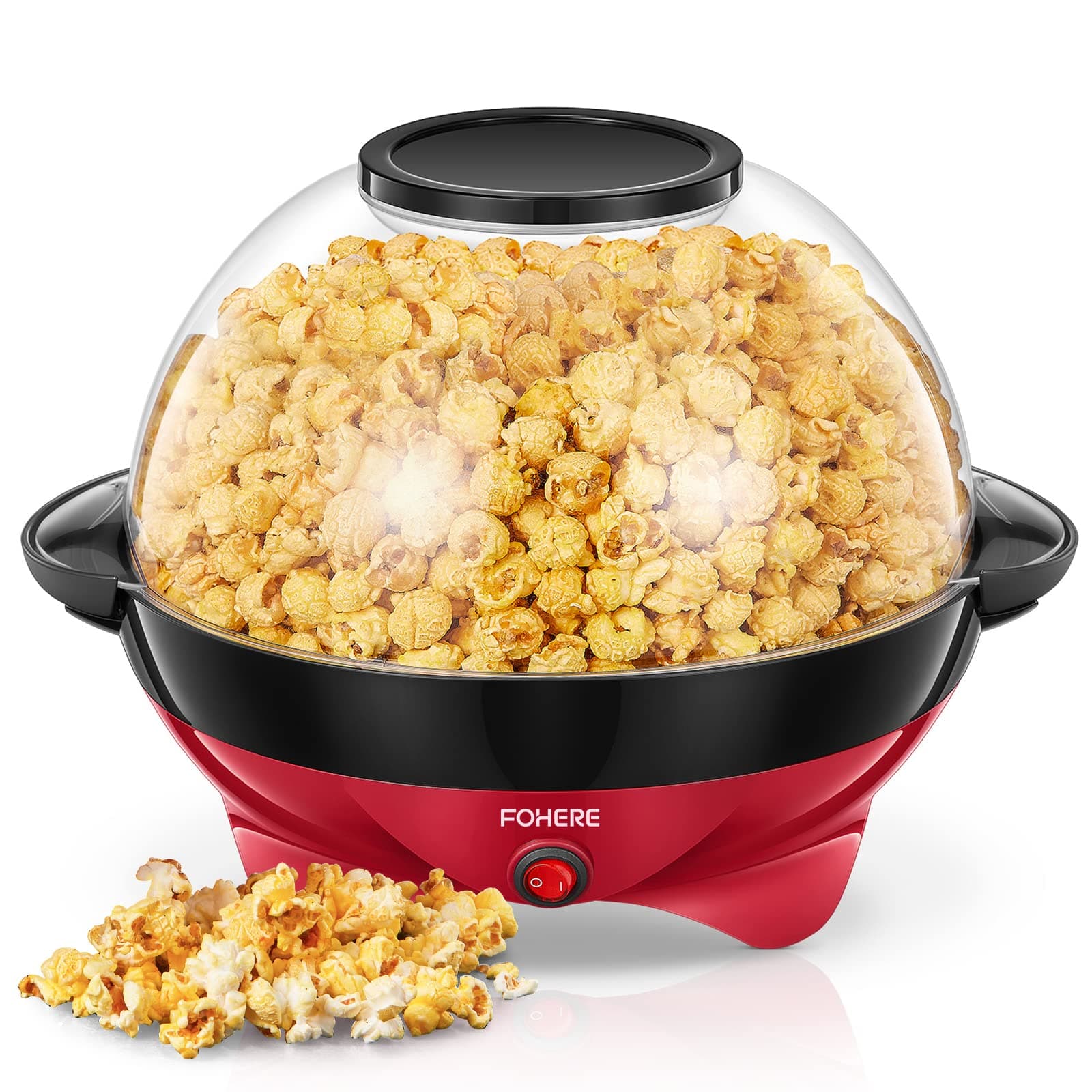 FOHERE Popcornmaschine, 5,5L Popcorn Maker für Zuhause Antihaftbeschichtung | Popcorn Machine mit Zucker, Butter und Abnehmbares Heizfläche, Stille und Schnelle, Großer Deckel als Servierschale (Rot) Angebot bei HelloDeals