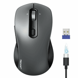 TECKNET Bluetooth Maus Kabellos, Wiederaufladbare Funkmaus mit 4-Wege-Scrollrad, 4800 DPI 6 Stufen, Leise 6 Tasten, BT5.0/BT3.0/2,4 GHz für 3 Geräte, Ergonomische Maus für Laptop, PC, Mac, iPad – Grau Angebot bei HelloDeals