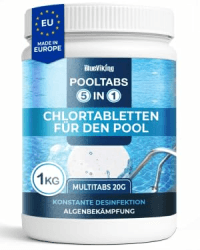 Chlortabletten Fuer Pool | 5 in 1 Multitabs 20g, 1 kg | Langzeit-Chlorierung, Algizid & Filterschutz | Made in Europe Tabs 1kg a 20g Angebot bei HelloDeals