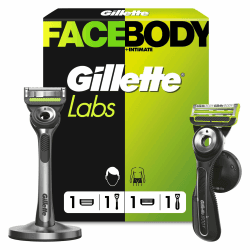 Gillette Labs Rasierer Herren für Gesichts, Körper, Duo Pack, Schwarz/Grün | Inkl. 1 Handstück, Dock Und 1 Rasierklingen Plus GilletteLabs Body + Intimate Rasierer mit Duschhalterung Und 1 Rasierklinge Angebot bei HelloDeals
