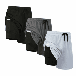 3er-Pack Herren-Sport-Shorts, 2-in-1-Shorts, schnelltrocknend, Fitnessstudio, Laufen, Workout, Activewear, Herren-Laufshorts mit Taschen L Schwarz, Grau, Weiß Angebot bei HelloDeals