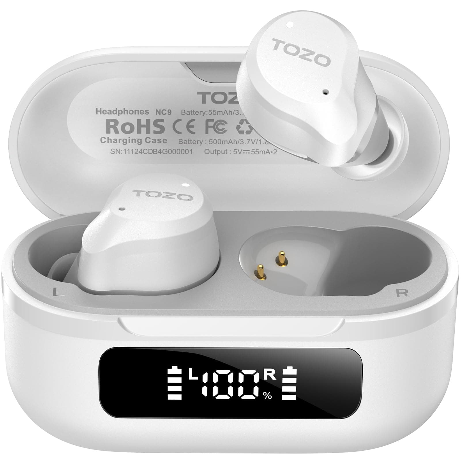 TOZO NC9 Kabellose In Ear Bluetooth Kopfhörer Hybrid ANC 45dB | 6 Mikrofone mit ENC für klare Anrufe, 60 Std. Akkulaufzeit, IPX8 Wasserschutz, ORIGX 2.0 Sound mit kraftvollem Tiefbass Weiß Angebot bei HelloDeals
