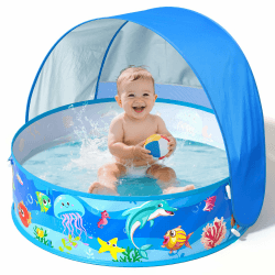 Baby Planschbecken mit Dach, Pop-Up Strandmuschel Baby UV Schutz 50+ mit Aufbewahrungstasche, 4 in 1 Portabler Baby Pool mit Sonnenschutz, Sommer Must-Haves für Strand, Urlaub, Camping und Picknick Blau Angebot bei HelloDeals