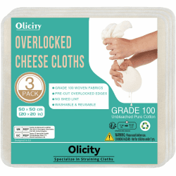 Olicity Passiertuch 3er Set | Overlock-Käsetuch 50x50cm | Wiederverwendbare | Fein gewebt & ungebleicht |Cheesecloth für Joghurt,Käse| Abseihtuch zum Flüssigkeiten abseihen, Kräuter binden|Mulltuch Küche 50 x 50 cm - Pack of 3 Angebot bei HelloDeals