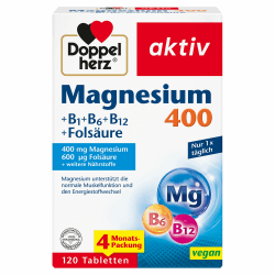 Doppelherz Magnesium 400 + B1 + B6 + B12 + Folsäure | Magnesium unterstützt die normale Muskelfunktion und den Energiestoffwechsel - 120 Tabletten 186.6 g (1er Pack) Single Angebot bei HelloDeals