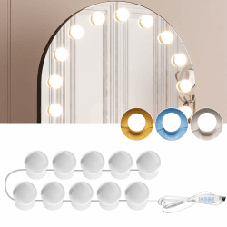 10 LED Spiegelleuchte Dimmbar Hollywood Schminktisch Beleuchtung | 10 Hollywood LED-Lampen; 3 Farbmodi; 10 Dimmstufen; Unsichtbare Kabelaufwicklung; Montage ohne Bohren; USB 5V/2A Angebot bei HelloDeals