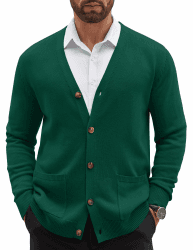 COOFANDY Strickjacke Herren V Ausschnitt Cardigan Regular Fit Pullover mit knöpfen und Taschen M Dunkelgrün Angebot bei HelloDeals
