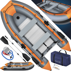 KESSER® Schlauchboot Wave 230-380 cm Set 6-teilig aufblasbar – Boot + Bank, Luftpumpe, Paddel, Reparaturset, Tasche, Angelboot, Paddelboot klein und groß - Motorkombi möglich, Salzwasser geeignet Grau / Orange 3,20m Angebot bei HelloDeals
