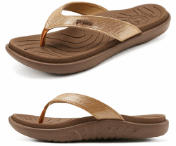 jiajiale Flip Flops Damen Mode Orthopädische Leder Stoff Leicht Zehentrenner Frauen Bequeme Yoga Fußbett Badelatschen Sommer Strand Rutschfest Feste Gummi Sohle 41 EU Braun Angebot bei HelloDeals