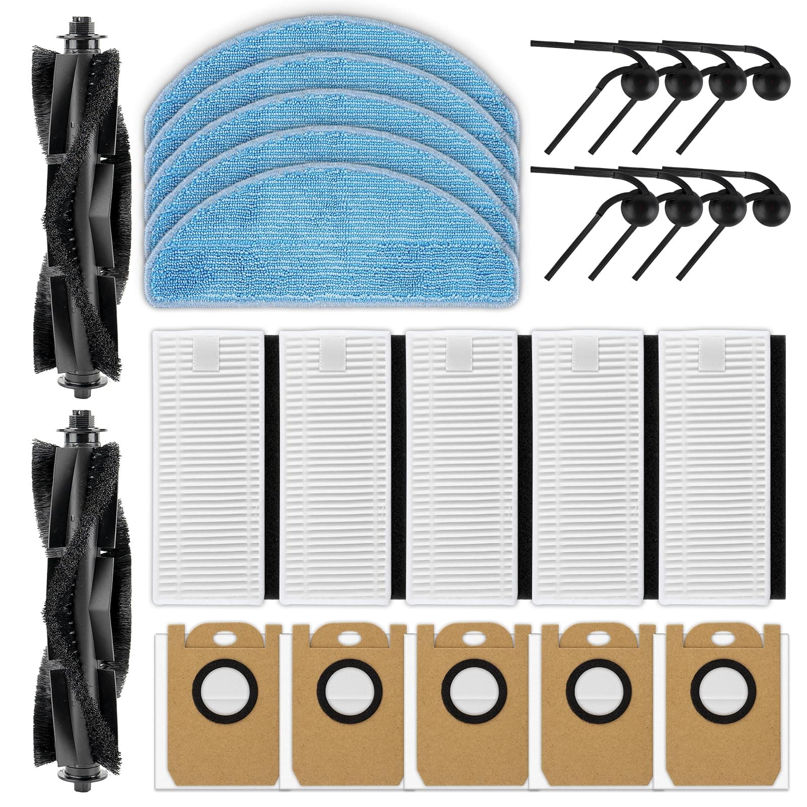 L8000 Plus Ersatzteile kompatibel mit Tikom L8000 Plus Roboter-Staubsauger, 2 Rollenbürsten, 8 Seitenbürsten, 5 HEPA-Filter, 5 Staubbeutel, 5 Wischpads, Zubehör-Set, 25 Stück Angebot bei HelloDeals