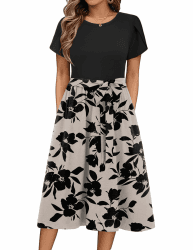 ZEAGOO Sommerkleid Damen Elegant Midikleid A-Linie Strandkleid mit Taschen M Floral E Angebot bei HelloDeals