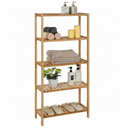 SONGMICS Badezimmerregal, Badregal, Küchenregal, Schuhregal, Standregal aus Bambus, 60 x 26.2 x 130.9 cm, ideal für Bad, Wohnzimmer, Flur, Küche, naturfarben BCB35Y 5 Ebenen (26 x 60 cm) Naturbeige Angebot bei HelloDeals