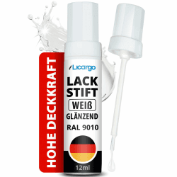LICARGO Lackstift Weiß Glänzend – Präziser Pinsel für kleine Kratzer & Steinschläge – Hohe Deckkraft, schnelle Trocknung – Weißer Lackstift Auto, Autolack Weiß, Emaille Reparaturset, Made in Germany Angebot bei HelloDeals