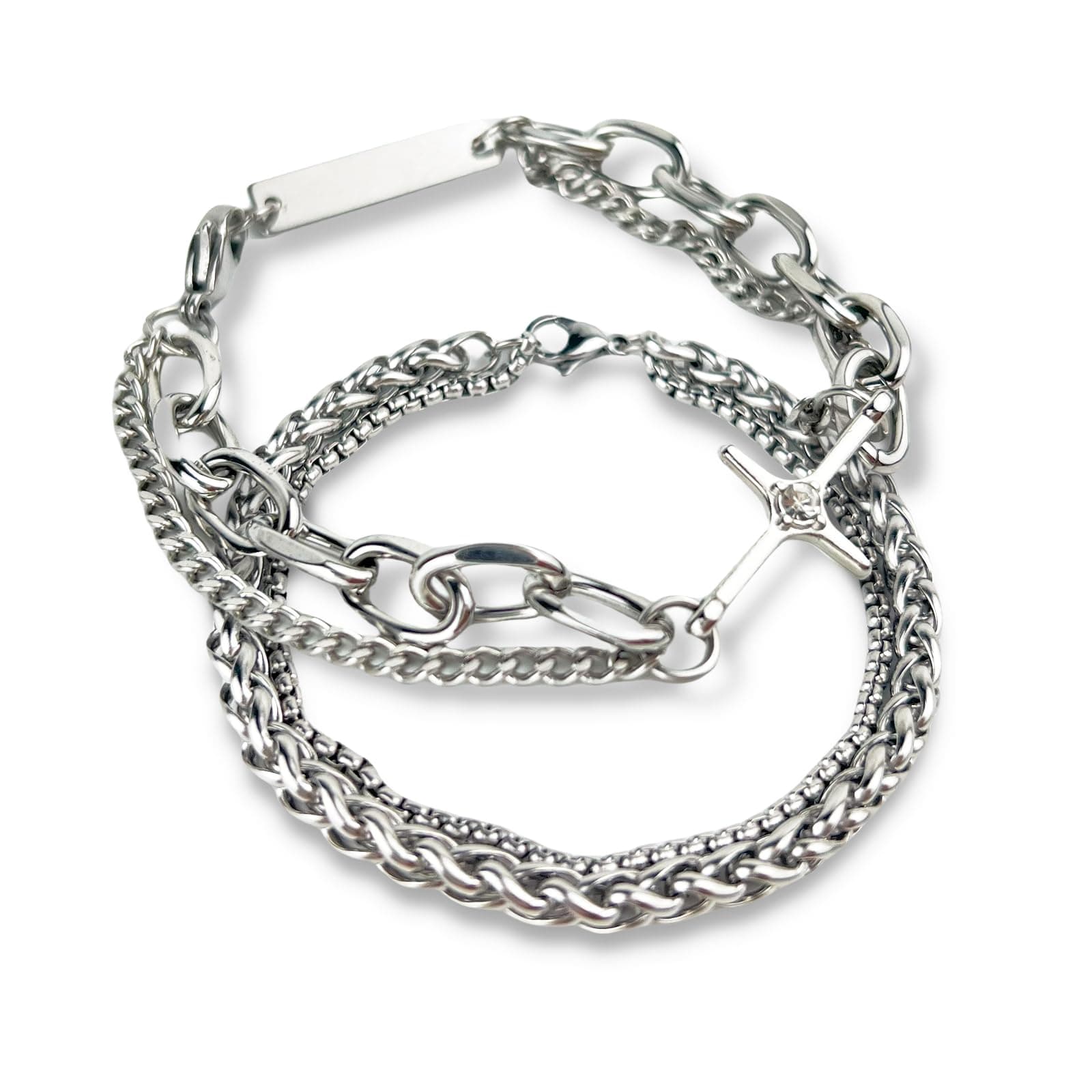 Herren Armband 2er Set Edelstahl Kette Halskette Silberkette Königskette für Männer Geschenk Vater Freund HipHop Schmuck Alltag (Klein: 21 cm) Angebot bei HelloDeals