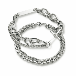 Herren Armband 2er Set Edelstahl Kette Halskette Silberkette Königskette für Männer Geschenk Vater Freund HipHop Schmuck Alltag (Klein: 21 cm) Angebot bei HelloDeals