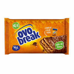 Ovomaltine OVO BREAK Waffel & Schoko-Riegel - knuspriger Snack mit dem unverwechselbaren Geschmack unserer beliebten Crunchy Cream, natürlich ohne Palmöl (4 x 39g) Riegel (1er Pack) Angebot bei HelloDeals