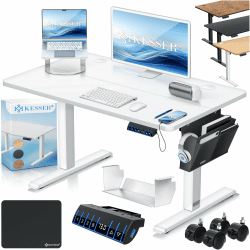 KESSER® höhenverstellbarer Schreibtisch elektrisch 100 x 60 cm, ergonomischer Steh-Sitz Tisch mit 3-Memory-Funktion, Stehtisch für Homeoffice, Inkl. Zubehör, USB-Ladeanschluss & 360° Rollen, Weiss Weiß 100 x 60 cm Angebot bei HelloDeals