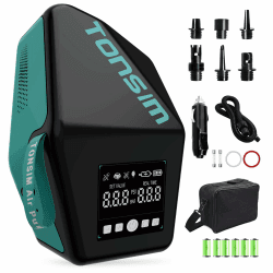 Tonsim Sup Pumpe Elektrisch mit Akku 20 PSI, Wiederaufladbare Luftpumpe, Zweistufiges Auf- und Abpumpen, 12V-DC-Autoanschluss, Automatische Abschaltung für Paddleboards, Kajaks und Zelte Sup pumpe elektrisch Black Angebot bei HelloDeals