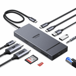 UGREEN Docking Station 2 Monitore mit HDMI & DisplayPort USB C Hub | Revodok Pro 10Gbps USB C Dock, HDMI 4K@60Hz & DP 4K@120Hz, 40cm Kabellänge, SD/TF Kartenleser, LAN, Audio, 100W PD HDMI+DP Angebot bei HelloDeals