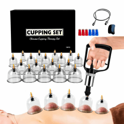 Schröpfgläser mit Vakuumpumpe & Therapiemagneten + Faszien-Schaber ， Schröpfen (18 Stück) gegen Verspannungen & Cellulite und Lymphdrainage, Hochwertiges Schröpfglas-Set für Gesicht und Körper 18pc Angebot bei HelloDeals