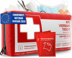 Erste Hilfe Set Auto Norm 2026 DIN 13164:2022 Verbandstasche StVZO konform | Verbandskasten Auto europaweit nutzbar, Nach neuster Verordnung, Kompakt & griffbereit, Wasserabweisend, Steril verpackt Angebot bei HelloDeals