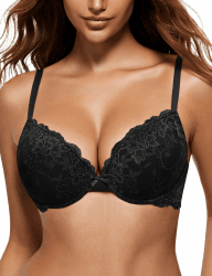 Wingslove Damen Push Up BH mit floraler Spitze gepolsterter Bügel BH Komfort BH 75C Schwarz Angebot bei HelloDeals