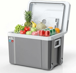TOOHUB 45L Elektrische Kühlbox, Thermoelektrische Auto Kühlbox mit Rollen 12V/230V Kühl & Warm Funktion mit Energiespar-/MAX/ECO-Modus, für Camping, Picknick, Leise Grau 45L Angebot bei HelloDeals