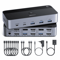 UGREEN HDMI 2.1 KVM Switch 2 PC 2 Monitore 8K60Hz 4K240Hz mit 4 HDMI Kabeln | KVM Switch 2 In 2 Out(NUR HDMI-Anschluss), Bis zu 8K@60Hz 4K@240Hz Kompatibel mit Windows/Linux/MacOS Angebot bei HelloDeals