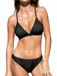 CUPSHE Bikini Damen Set Triangel Kontrastpaspel Brazilian Zweiteilig | V-Ausschnitt,Niedriger Bund,Gekreuzter Rücken,Selbstbindend,Spaghettiträger,Für Strand und,Bademode,Zweiteiliger,Badeanzug M Schwarz/Gestreift Angebot bei HelloDeals