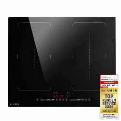 KLAMER Induktionskochfeld 60 cm, 4 Zonen: 2 Flexzonen, 7400 W | Boost, 9 Stufen, Slider Control, 99-Minuten-Timer, Kindersicherung, Abschaltautomatik, kratz- und bruchfeste Glasfläche Angebot bei HelloDeals