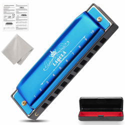 Diatonische Mundharmonika Blues Harmonica Schlüssel von Do Blues Harp Mouth Organ Aharmonica 10 Löcher mit Schutzhülle Standardgeschenke für Erwachsene, Anfänger und Studenten (blau) Angebot bei HelloDeals
