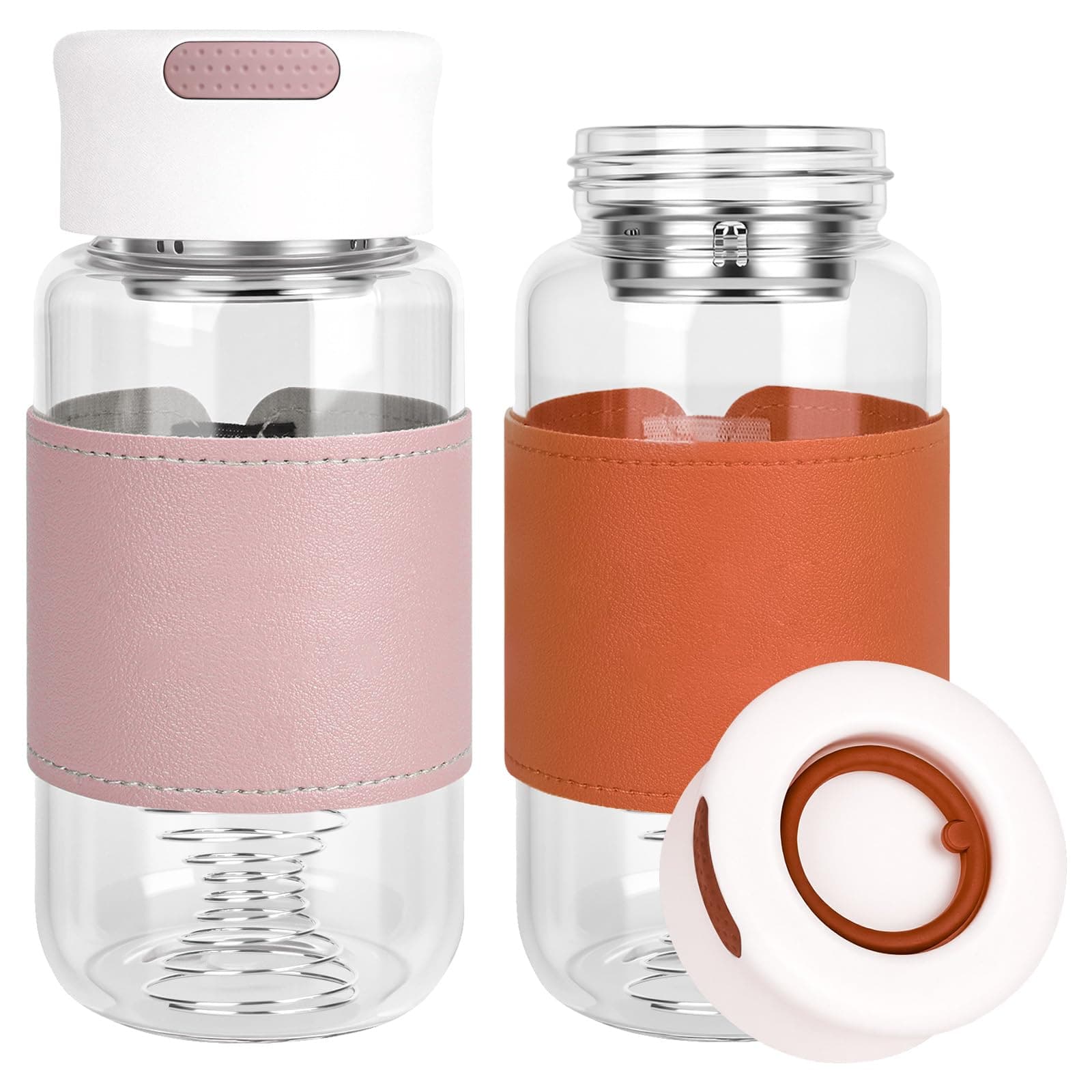 2 Stück Shaker Glas, Kleine Glas Shaker Flasche Shake Becher, Protein Shaker, 16.2oz BPA-freies geruchloses Shaker Glass mit Integriertem Sieb Und 304SS Mischball für Fitness (Pink + Orange) Angebot bei HelloDeals