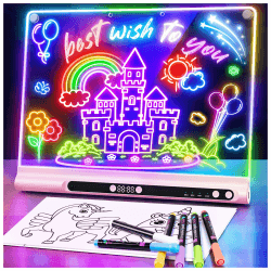 Geokay LED Zeichenbrett für Kinder, Wiederaufladbare LED Maltafel 41 cm, 9 Lichtmodi mit Timer & Ständer, LED Zeichentafel für Mädchen & Jungen, 8 Stifte & Vorlagenbuch, Rosa Angebot bei HelloDeals