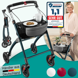 ELONEO Wohnungsrollator 54cm breit, faltbar und leicht, inkl. Tablett & Stoffkorb, Rollator schmal für die Wohnung, Indoor-Rollator, klappbar, Aluminium,Mobilität für Zuhause anthrazit Angebot bei HelloDeals