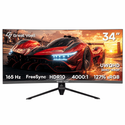 Great voell 34 Zoll Gaming Monitor Curved, UWQHD 3440 x 1440, 165Hz | 1500R 21:9 Ultrawide PC Bildschirm, VA Panel, FreeSync, HDR10, 127% sRGB, 4000:1 Kontrast, HDMI DP, PIP/PBP, VESA, neigbar 34 in Angebot bei HelloDeals