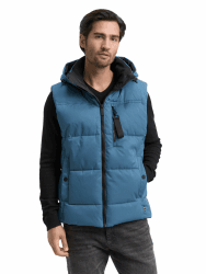 Tom Tailor Herren Puffer Weste mit Abnehmbarer Kapuze 38224 - Real Teal Blue M Angebot bei HelloDeals