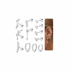 Adramata 12Pcs 16G Helix Piercings Chirurgenstahl Tragus Piercing Ohr | Knorpel Ohrringe Damen,Ohr Piercing Ohrstecker,Ohrringe Piercing Set,Klein Creolen Gold Silber Conch Piercing Schmuck Angebot bei HelloDeals
