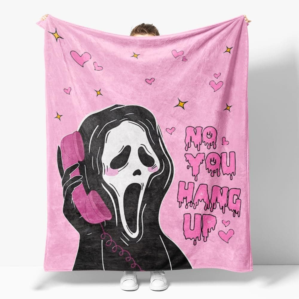 No You Hang Up Geister Gesicht Decke, 130x150cm Hellrosa Flanell Wohndecke, Gruselige Horror Ghost Überwurfdecke, Halloween Deko für Sofa Bett Schlafzimmer Rosa 1 50x60 inch Angebot bei HelloDeals